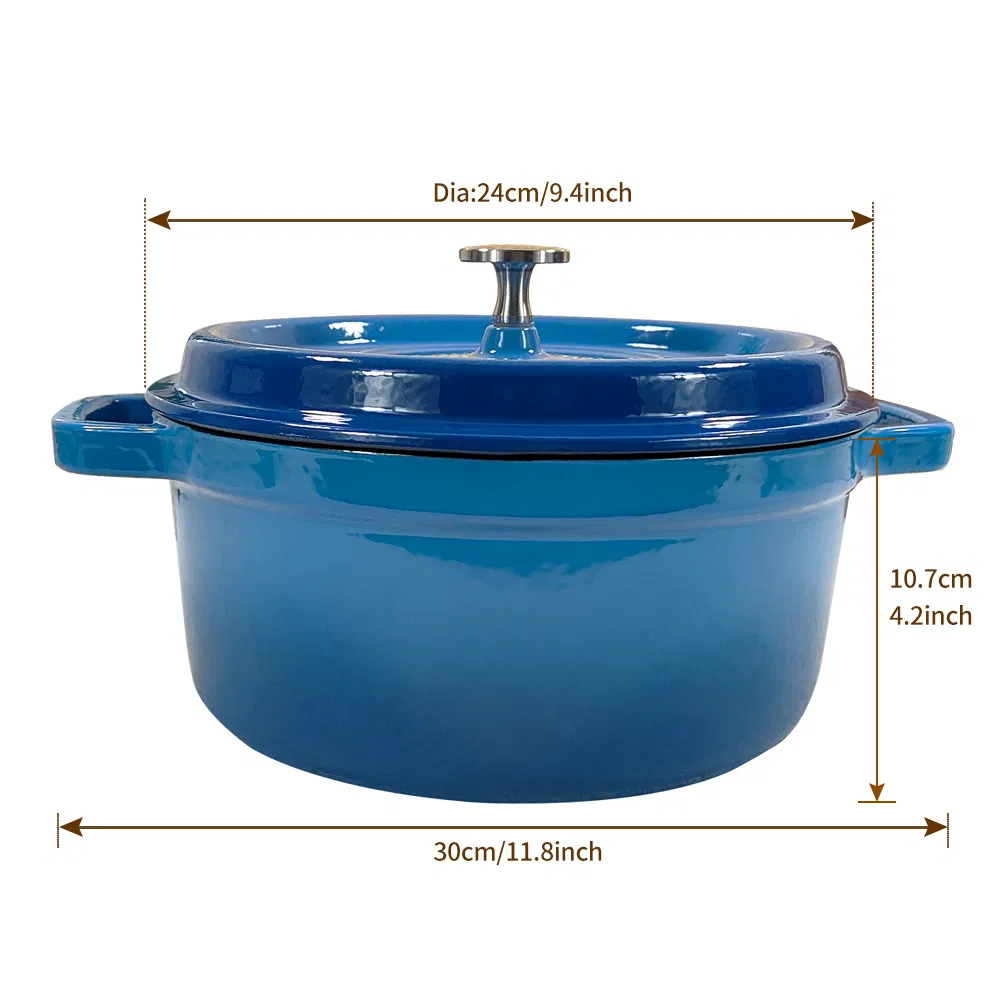 Чугунная эмалированная утятница 24 см с крышкой