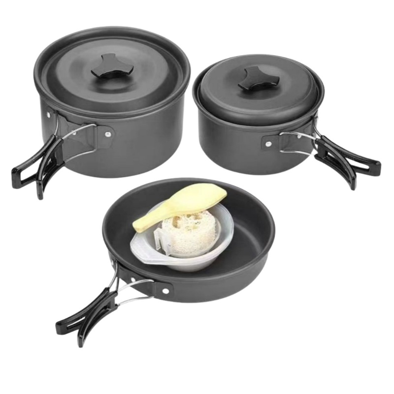 Camping Cookware Mess Kit with Kettle Non Stick Pot Outdoor Cookware