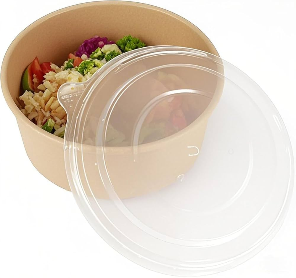 Disposable Rectangular Kraft Paper Bowls with Lids for Salad Soup Snacks Desserts Premium Quality Paper Food