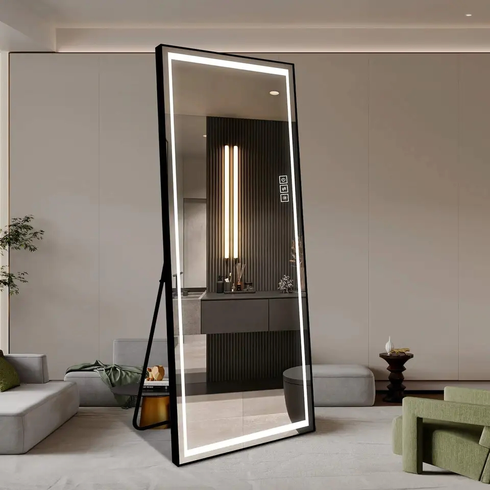 Custom Wholesale Quality Simple Metal Frame Floor Dressing Lighted Metal Framed Wall Mounted Full Length Mirror