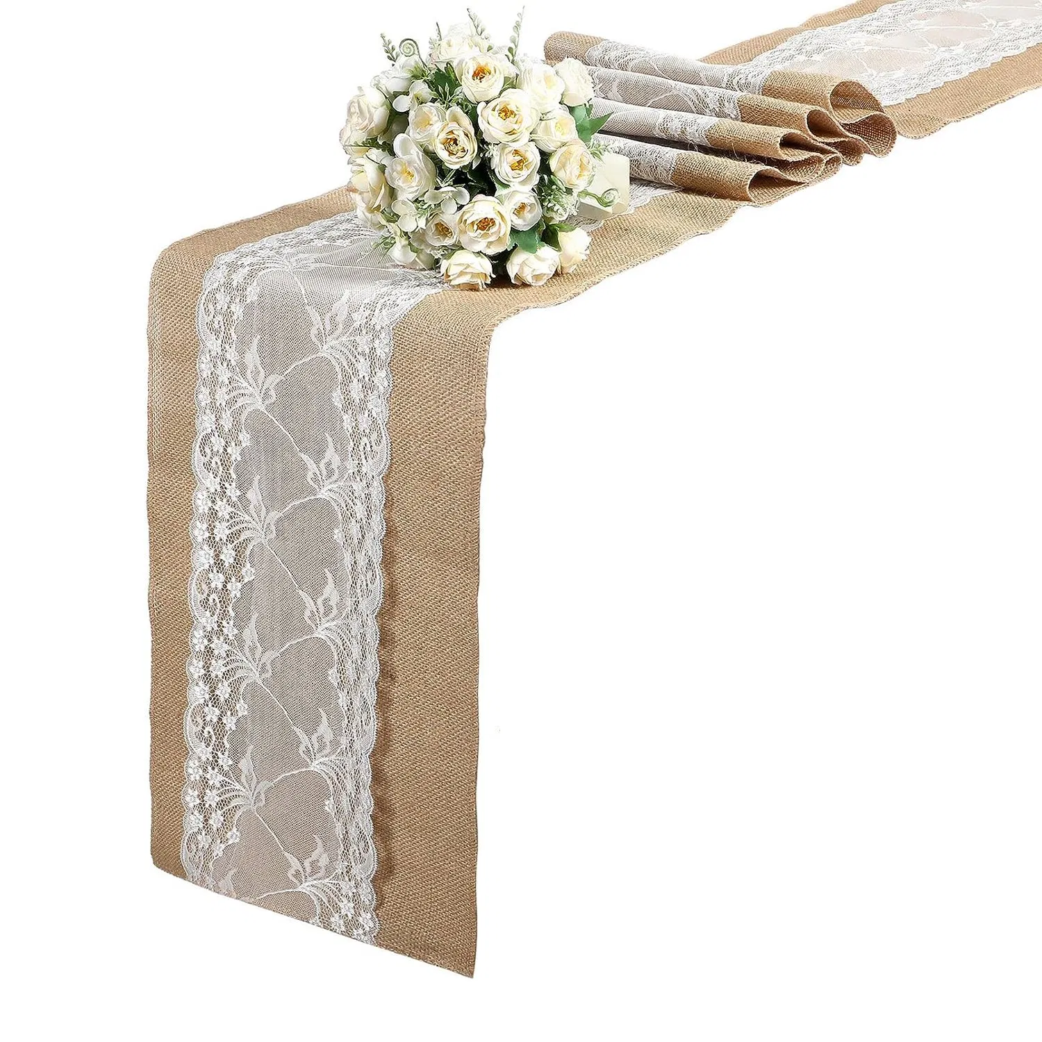 Wedding Party Jute Table Runner with Lace