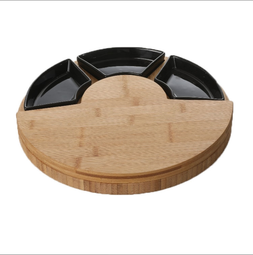 Bamboo Round Pizza Plate Cheese Bread Fruit Cutting Board