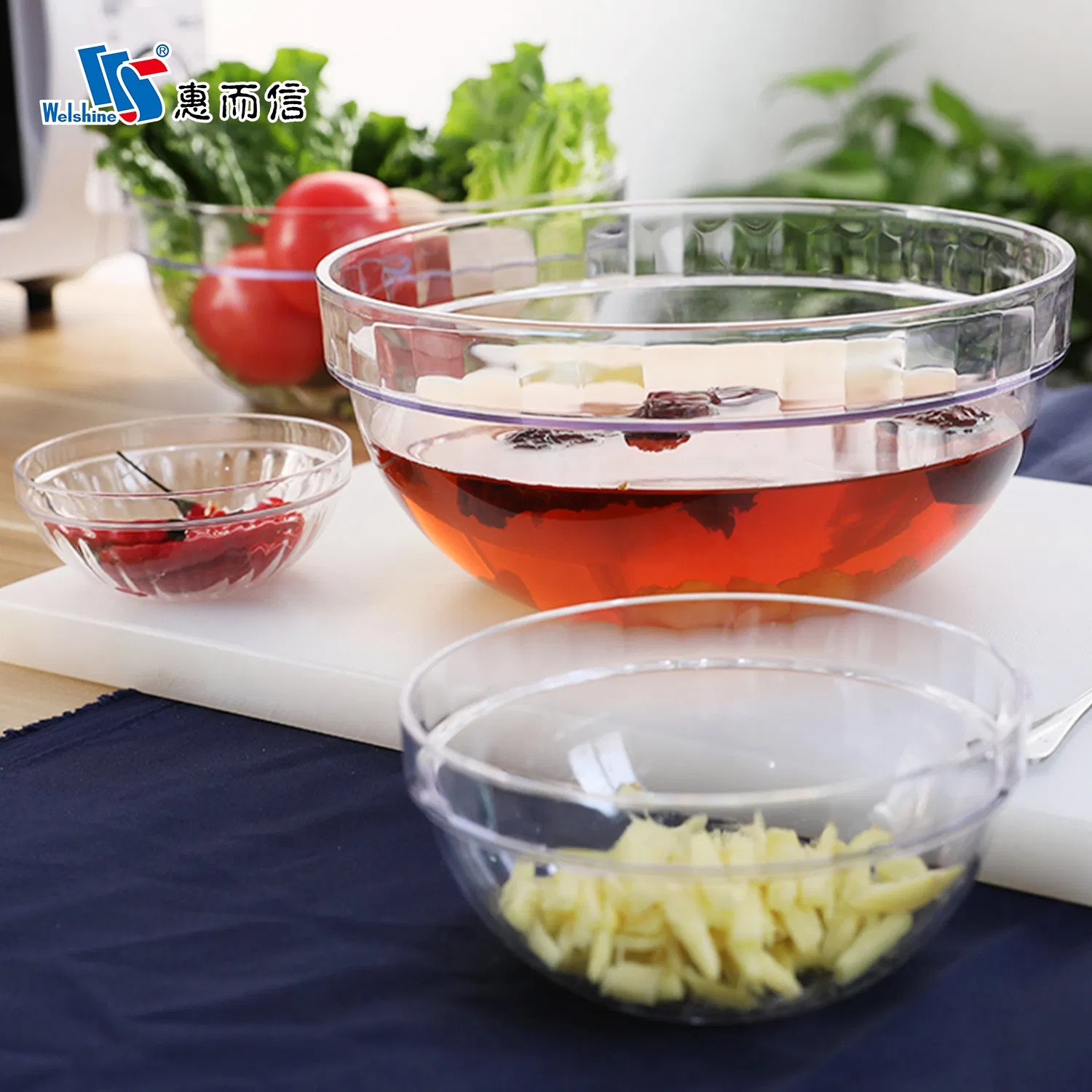 Restaurant Buffet Serving Clear Round Plastic PC Mixing Salad Bowl