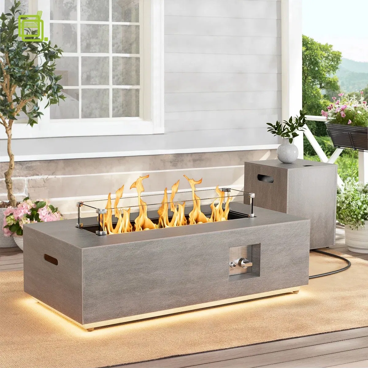 Sleek Stainless Steel Rectangle Gas Fire Pit Table