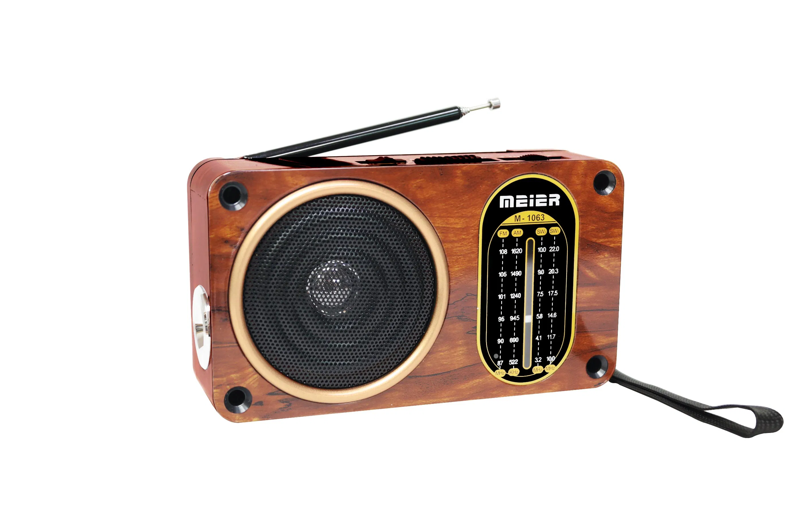 Portable 3-Band Am FM Sw Radio, LED Flashlight, Rechargeable Speakers Bluetooth Meier M-1063