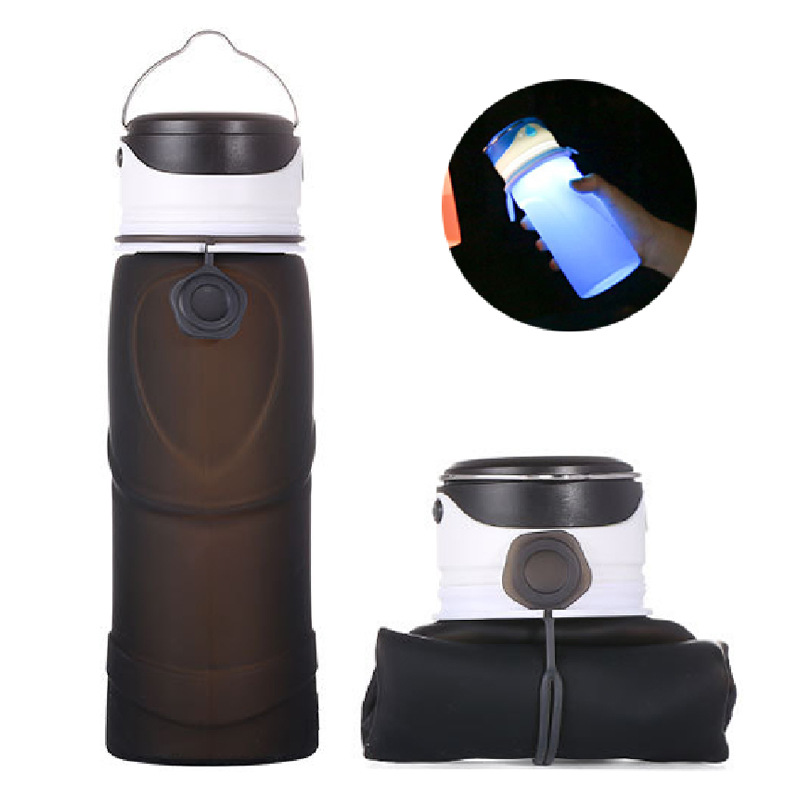 Customized Logo Collapsible Foldable Creative Fold up Water Bottle with LED Light