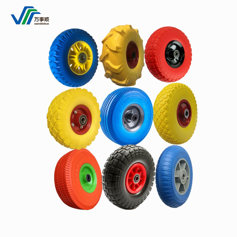 PU Foam Wheel 8X1.75 Inch Flat Free Hand Truck Wheel Tire with Silver Chrome Rim for Garden Beach Wagon Cart