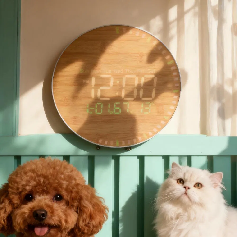 New Wood Effect Wall and Desktop Style LED Calendar Clock with Remote