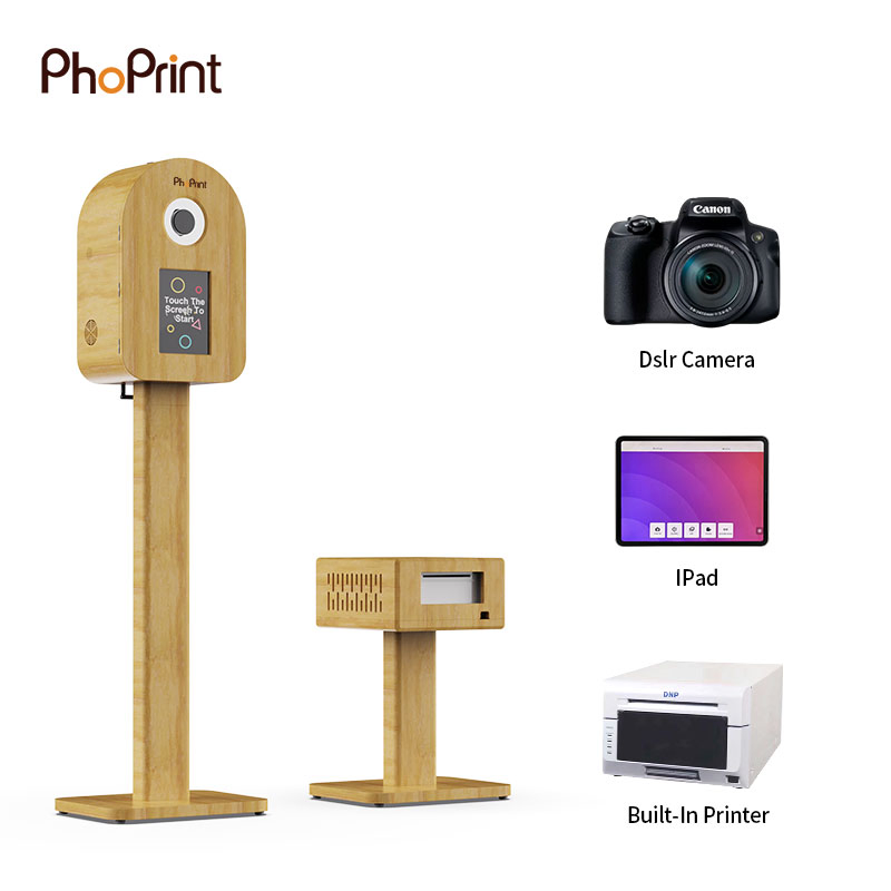 Oval Salsa iPad Photo Booth Machine Elegant Wooden Photo Booth with 18.5-Inch Touch Screen for Weddings