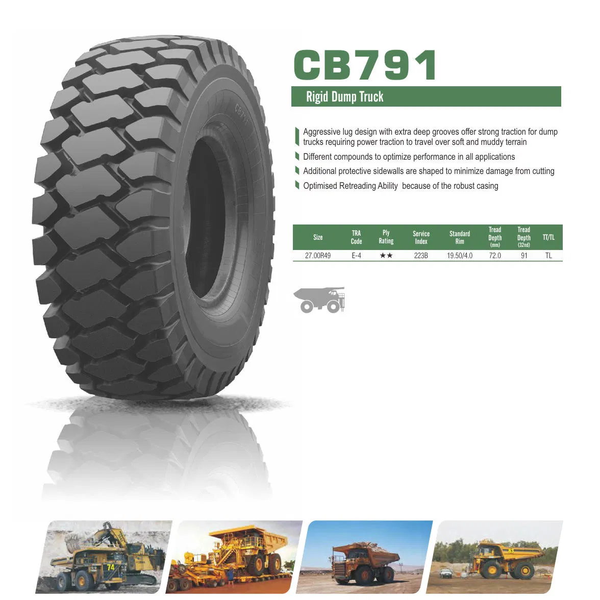 OTR шина для карьерного самосвала 27.00R49 Cat 777E