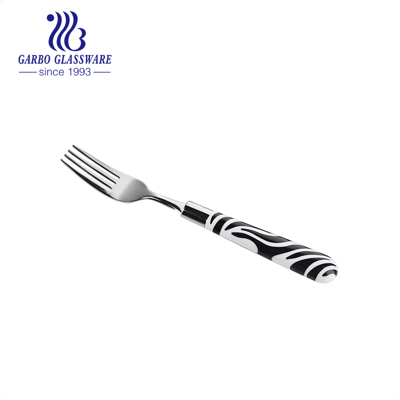 Factory High-Quality Stainless Steel Dinner Salad Fork Mirror Polish Silverware Cutlery Steak Fork with Customized Cyan-Blue Plastic Handle