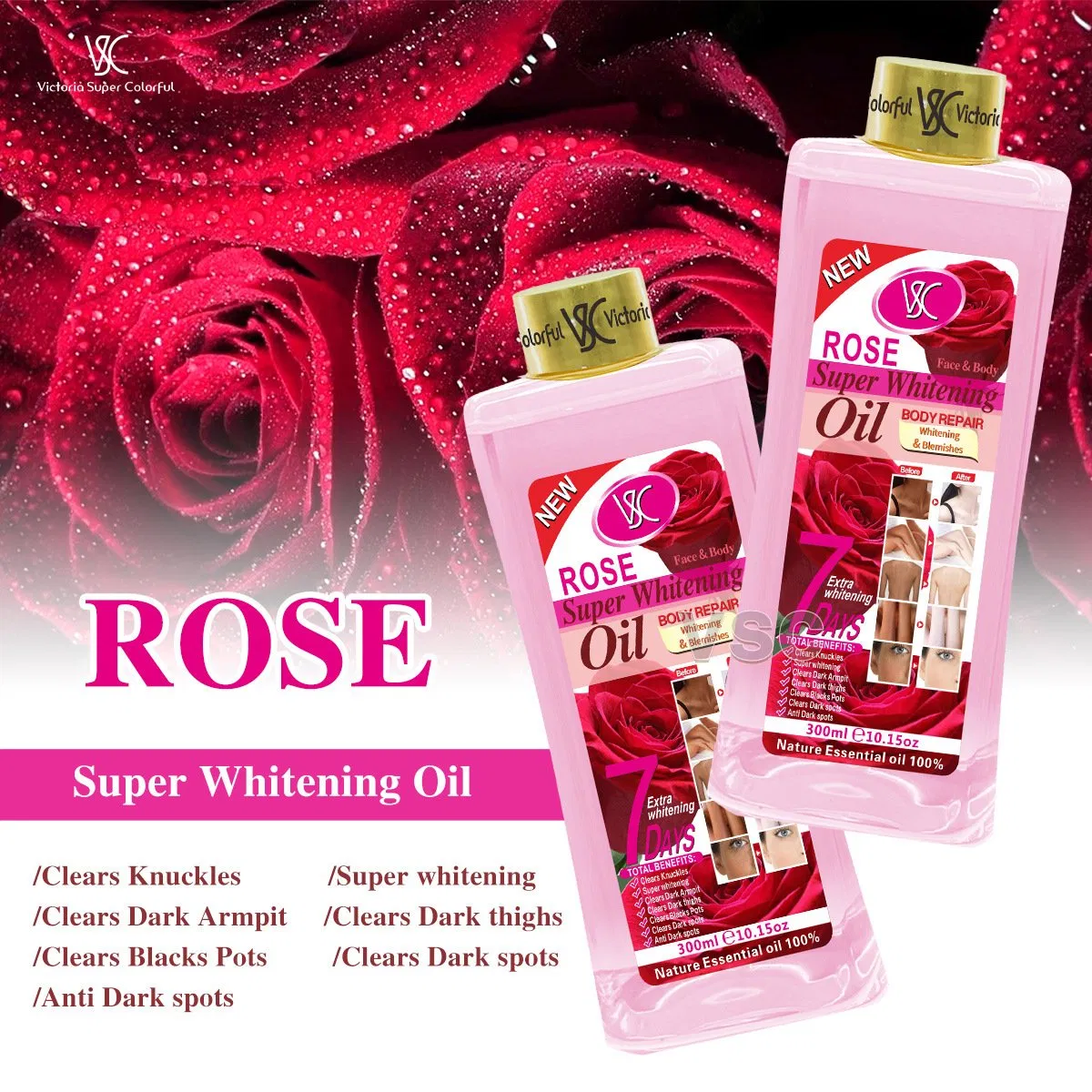 7-Day Rose Super Whitening Essential Oil Anti-Dark Spot Face and Body Skin Care Massage Oil
