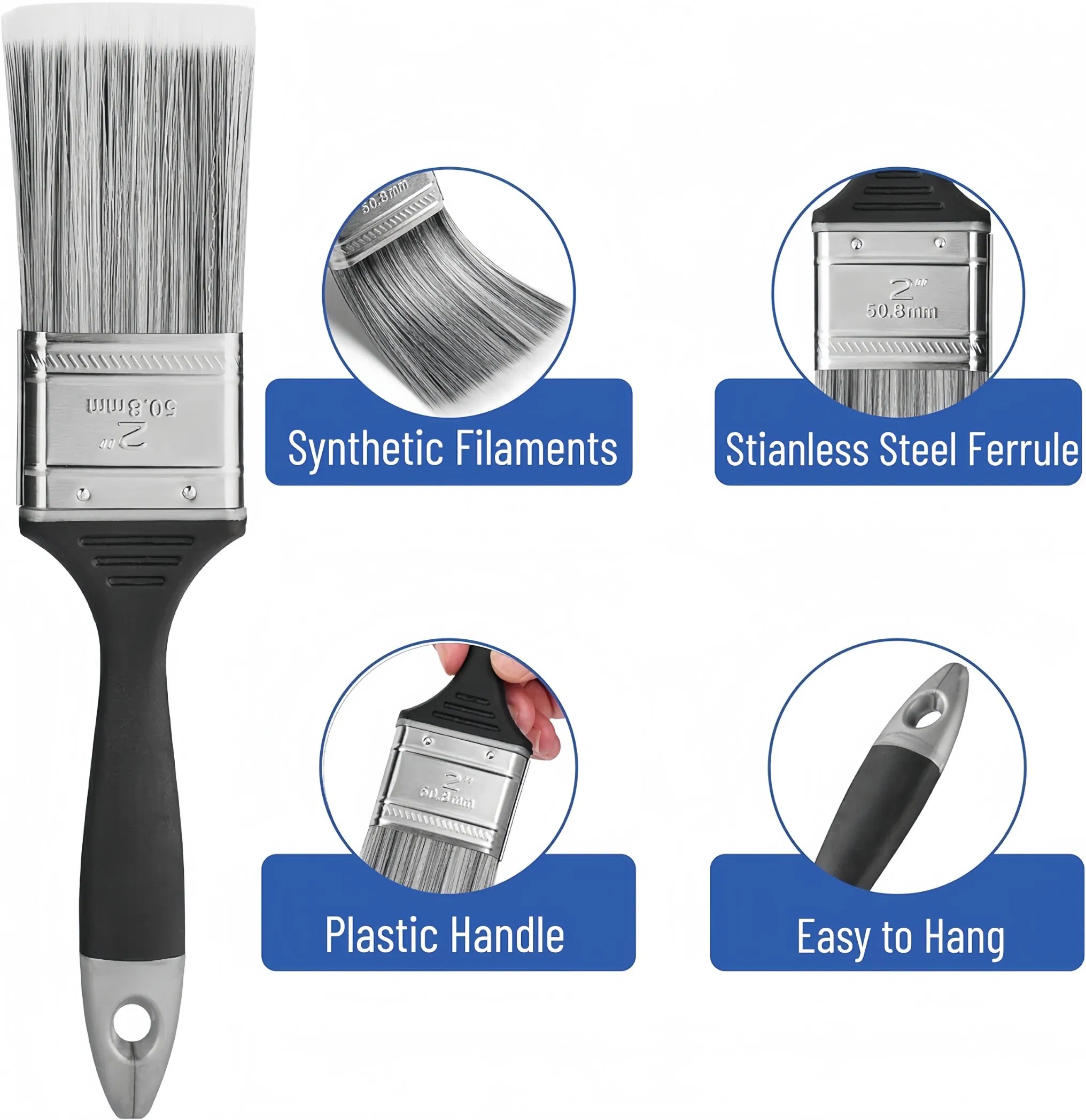 Professional Plastic Paint Brush with Synthetic Filaments for Home Renovation