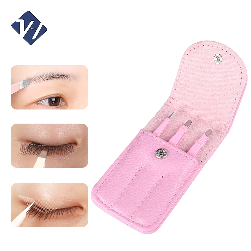 Professional Customized Stainless Steel Slant Tip 3 in 1 Eyebrow Tweezers