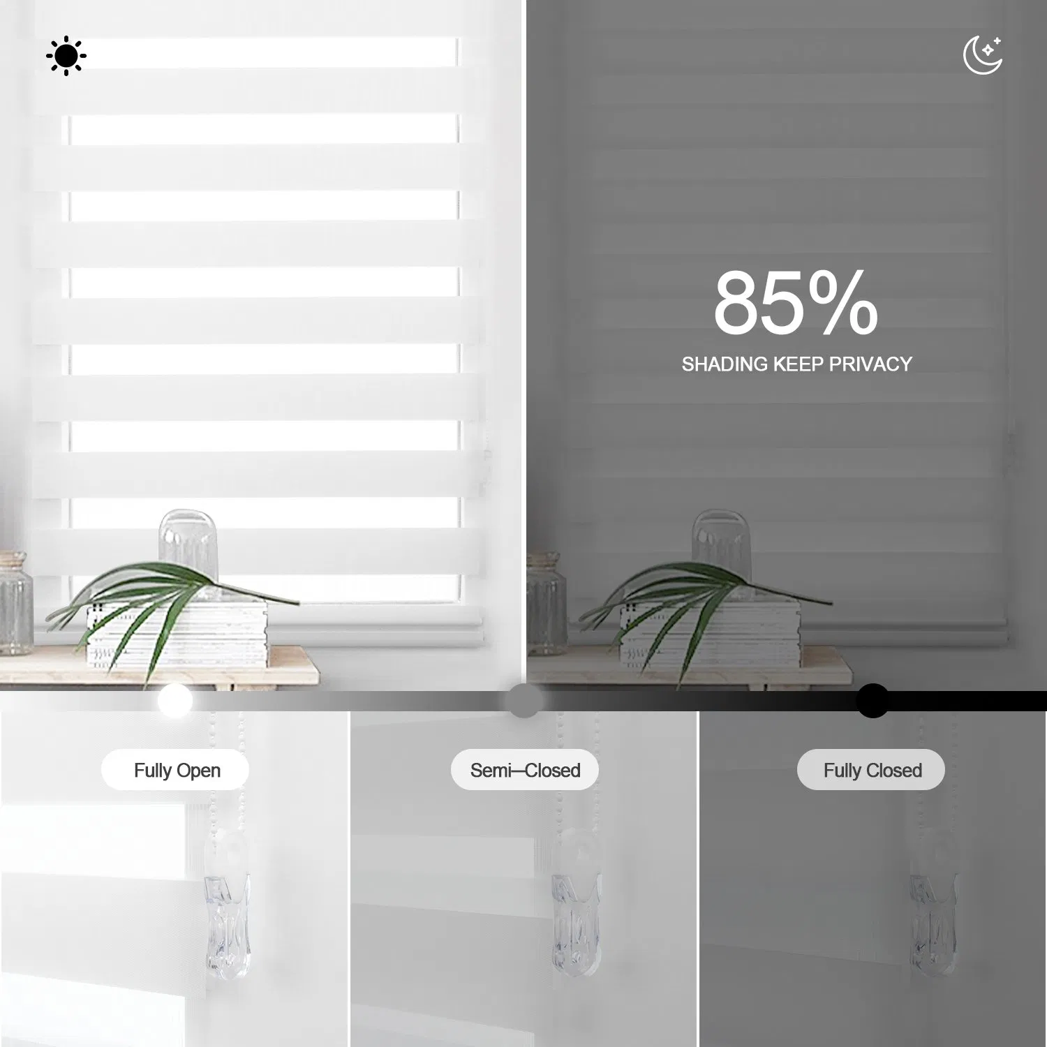 Sisheng Zebra Blinds Light Filtering Sheer Shades Built-in Roller Blinds Privacy Light Control for Everyday Use G02 White