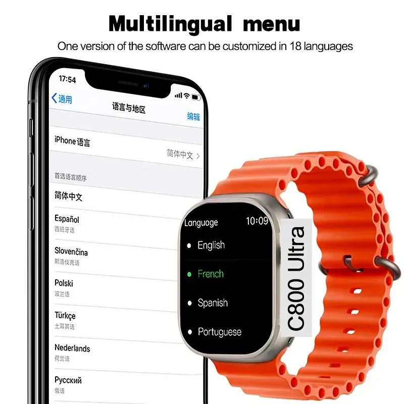 Wholesale Factory Price Bt Call Waterproof Wireless Charging C800 Ultra Smart Watch for Series 8