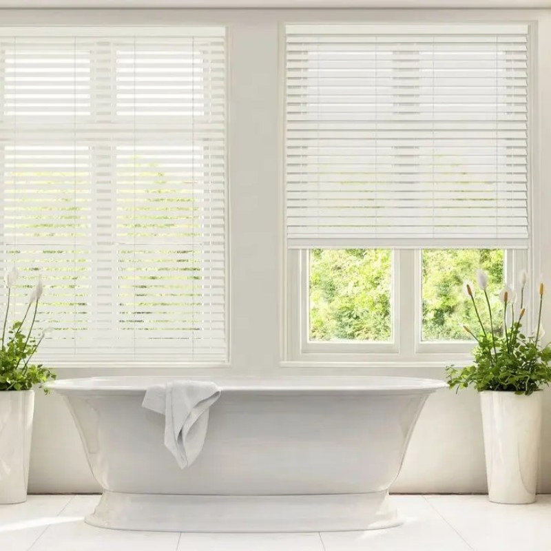 Moisture Resistance Mini Interior White Wooden Slat Venetian Roller Blinds