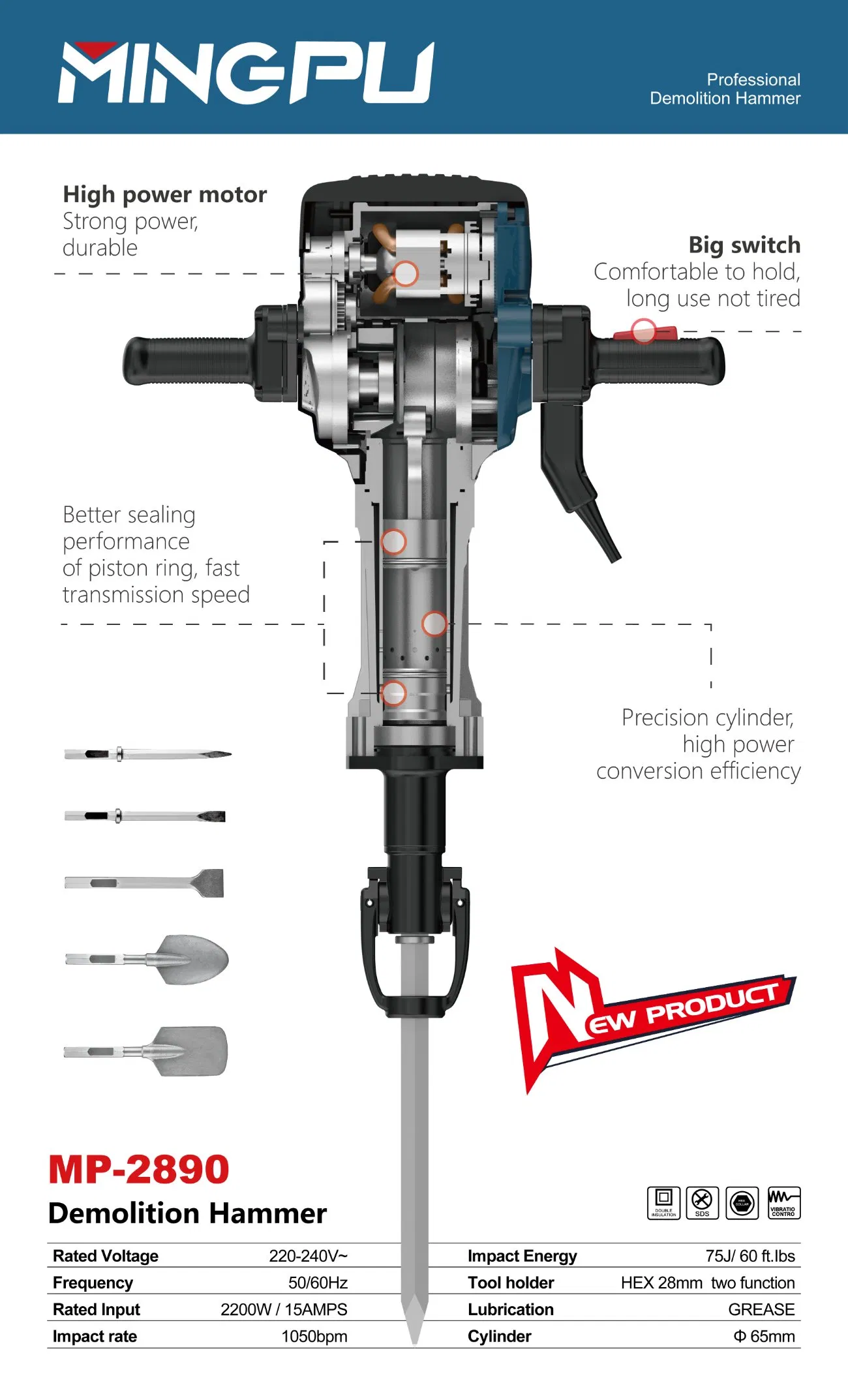 OEM Professional Heavy Duty Demolition Hammer Drill AC220V High Quality