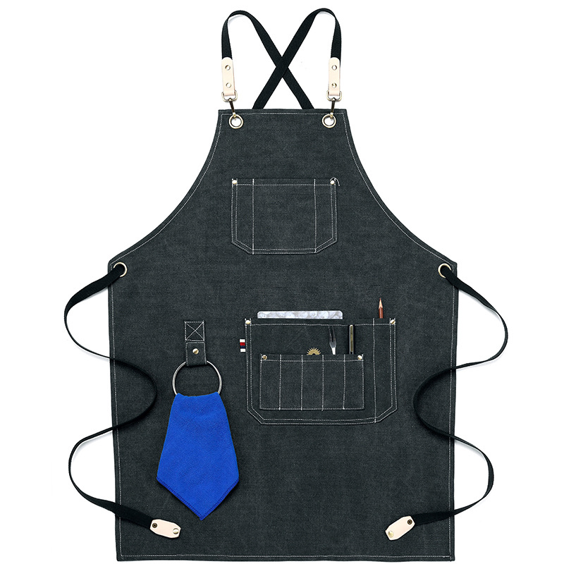 Custom Professional Custom Restaurant Waiter Waitress Canvas Cotton Black Waist Half Apron with Pocket
