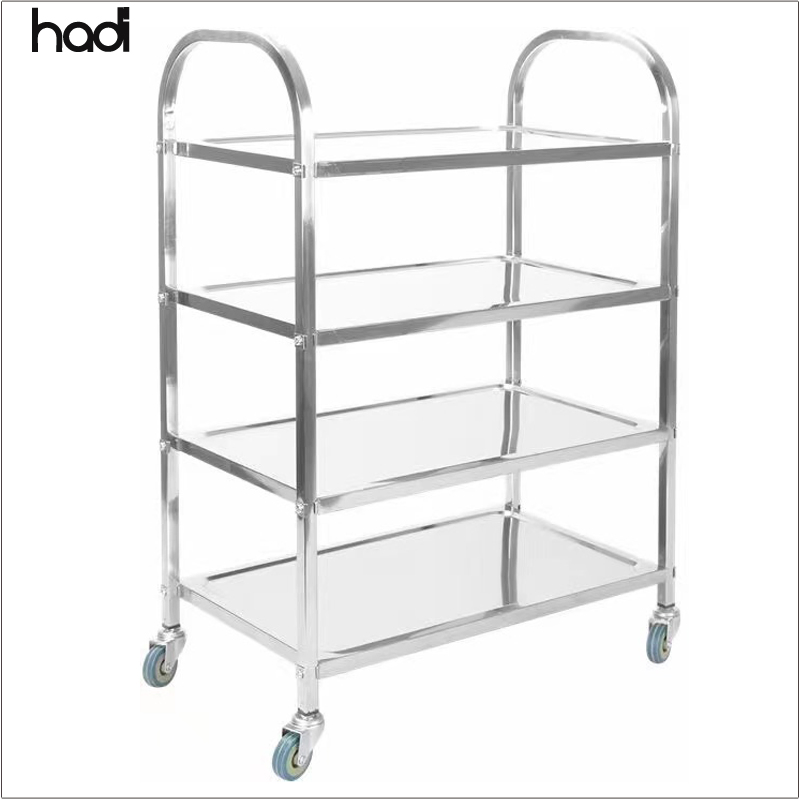 Commercial Stainless Steel 4-Tier Buffet Trolley Square Tube Antique Foldable Kitchen Serving Cart for Restaurant Hotel Use
