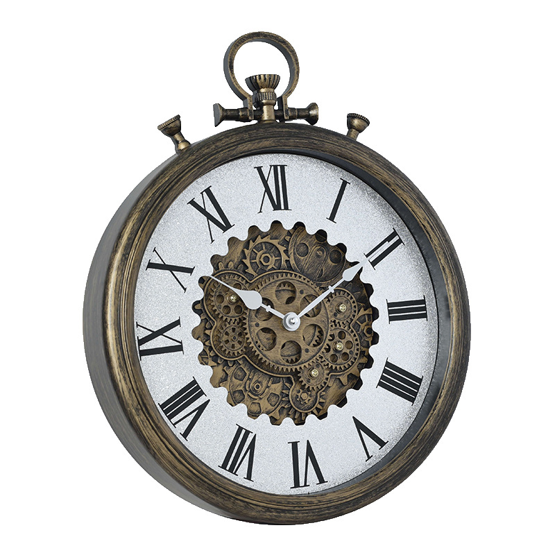 Hot 47cm Round Antique Vintage Gear Wall Clock with Quartz Silent Movement: