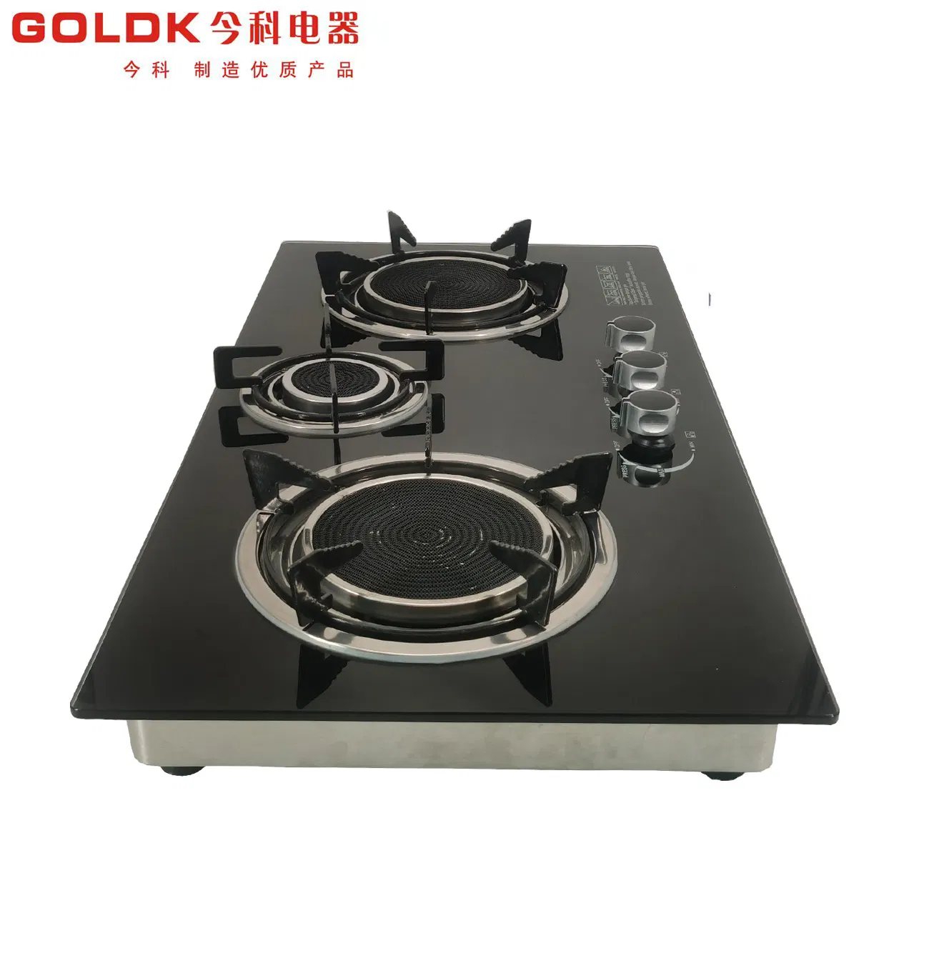 Goldk GS-042 Home Appliance Tabletop Infrared 3 Burner Tempered Glass Gas Cooker