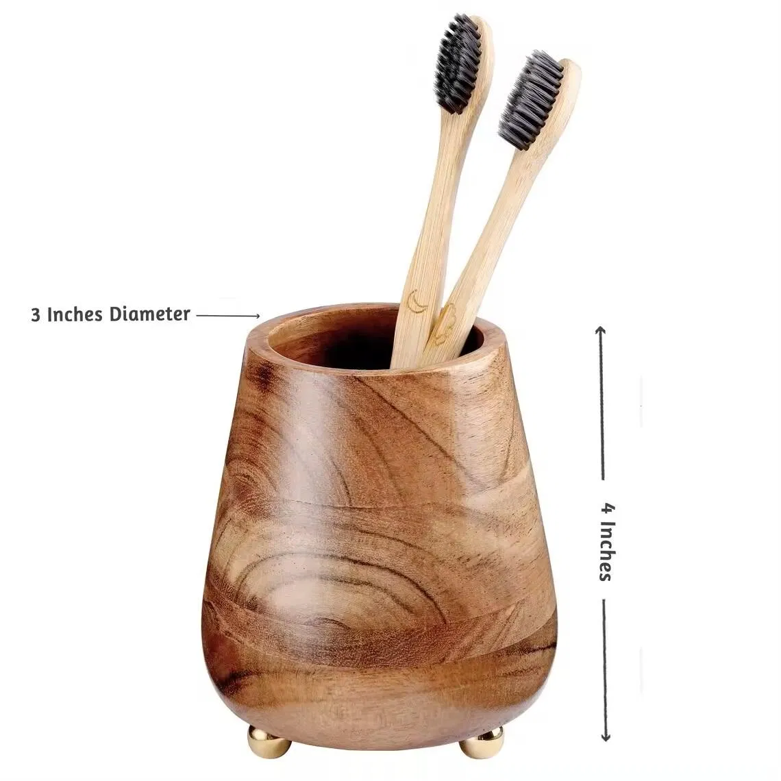 Round Acacia Wood Toothbrush and Toothpaste Holder Handmade Eco Bathroom Storage Rack Toothbrush Cup