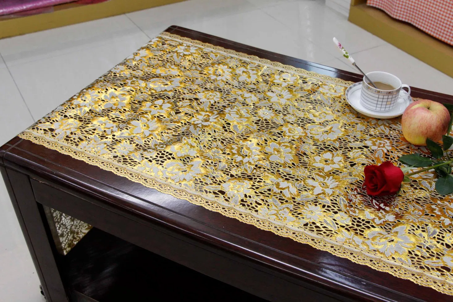 Vinyl Golden&Silver PVC Lace Runner/Table Doilies in Rolls