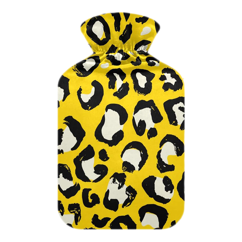 1000ml / 2000ml Rubber Hot Water Bag Hand Warmer Hot Water Bottle with Classic Leopard Fleece Cover