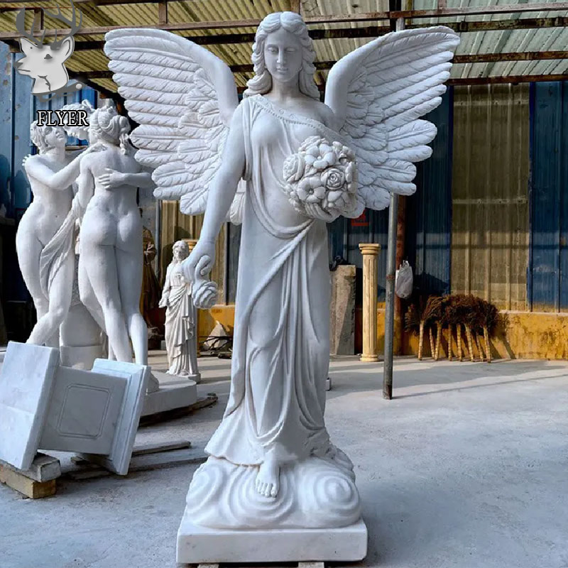 Cemetery Decoration Angel Carving Statue Moment Life Size Natural White Marble Crying Angel Statue Tombstone