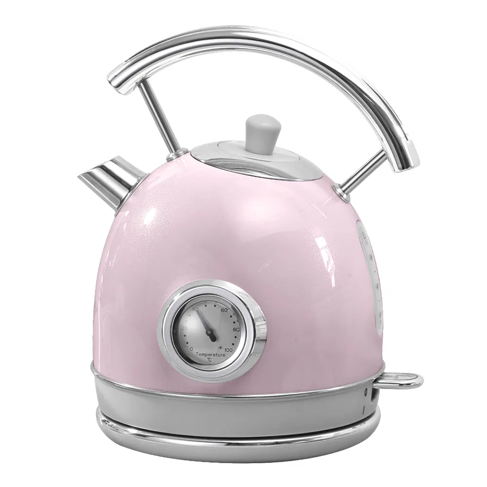 1.8L Retro Style Electric Kettle with Water Thermometer and Removable Filter