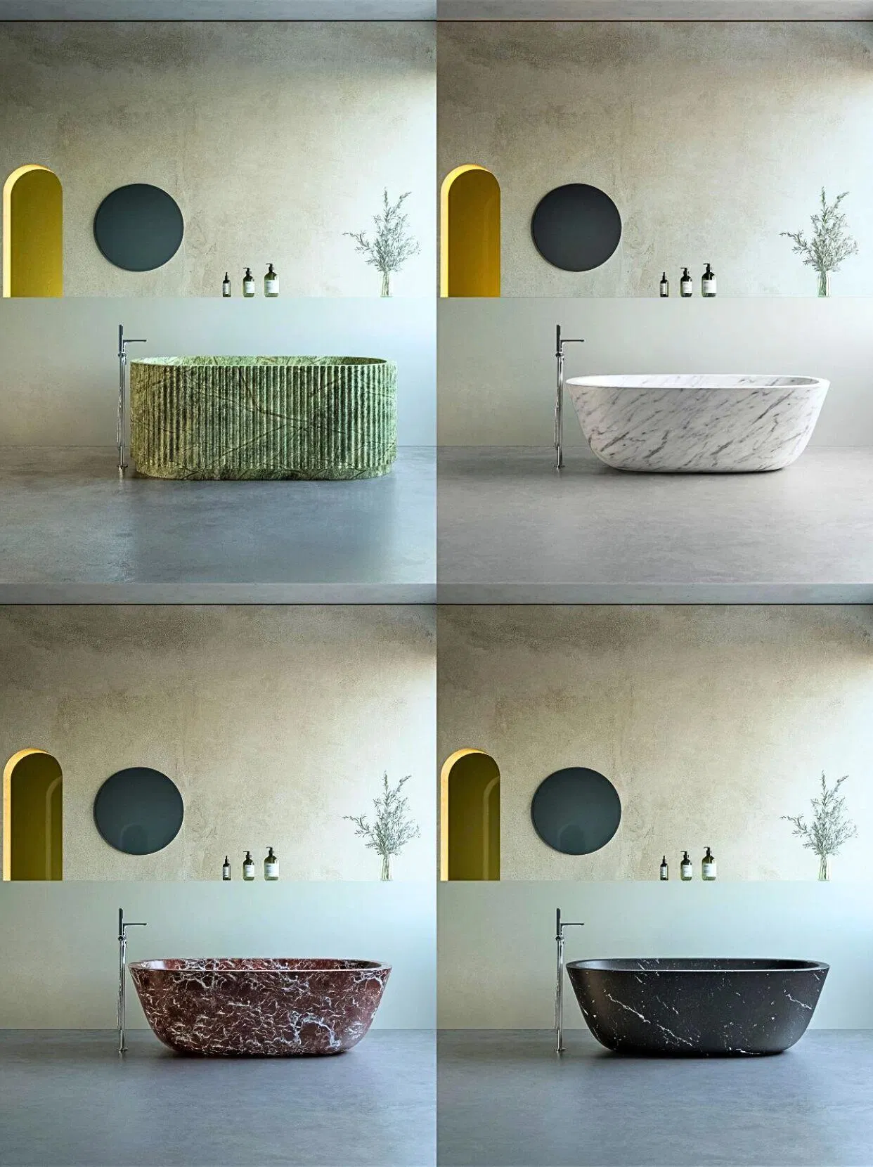 European Hand-Carved Natural Stone Marble Freestanding Bath Tub Oval Natural Marble Travertine Carving Free Standing Bathtub