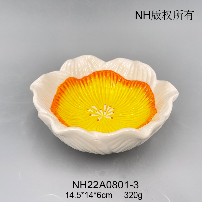 Ceramic White and Yellow Tulip Flower Shaped Vegetable Salad Bowl Soup Bowl Set Ceramic Pasta Bowl