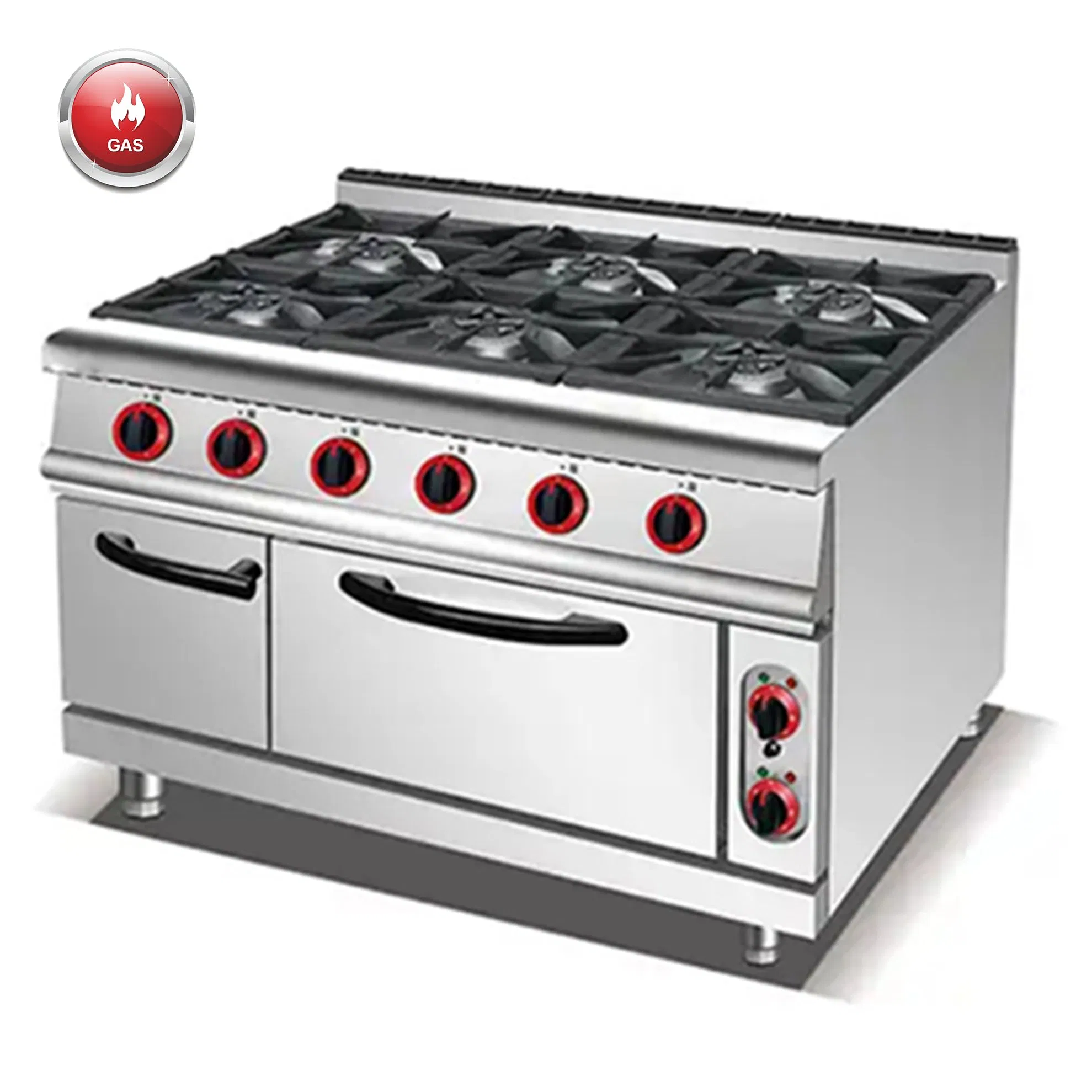Commercial Premium 6 Burner Gas Range with Oven & Storage Cabinet