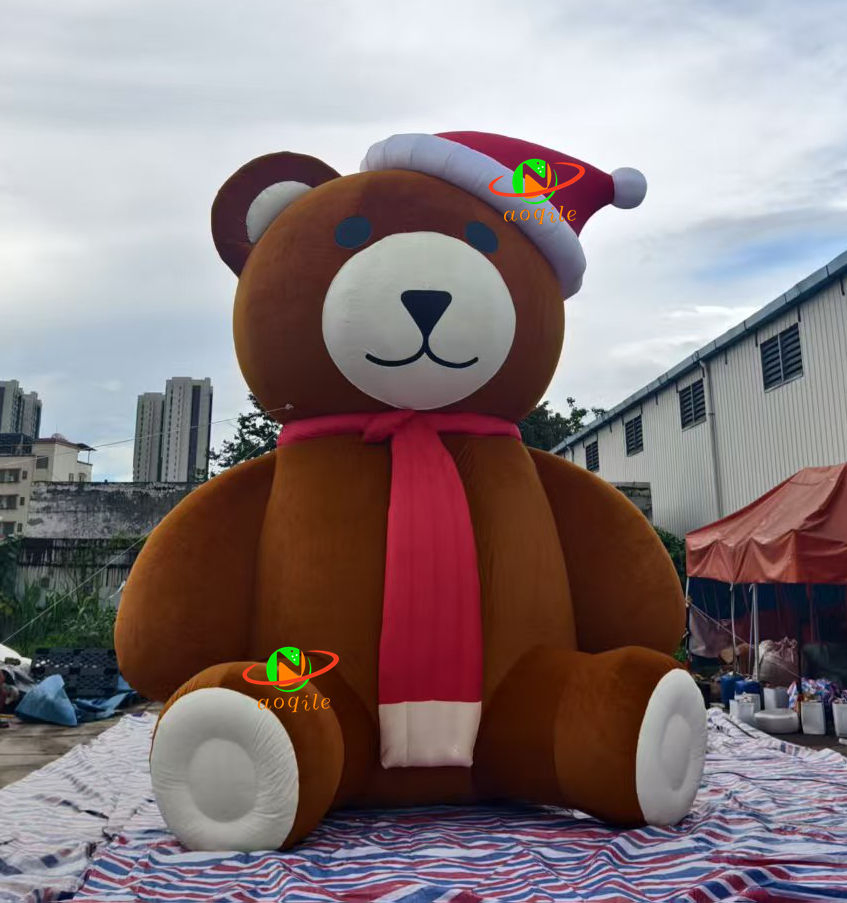 Giant Furry Inflatable Teddy Bear Mascot, Christmas Event Decoration Plush Large Blow up Brown Bear Cartoon Model