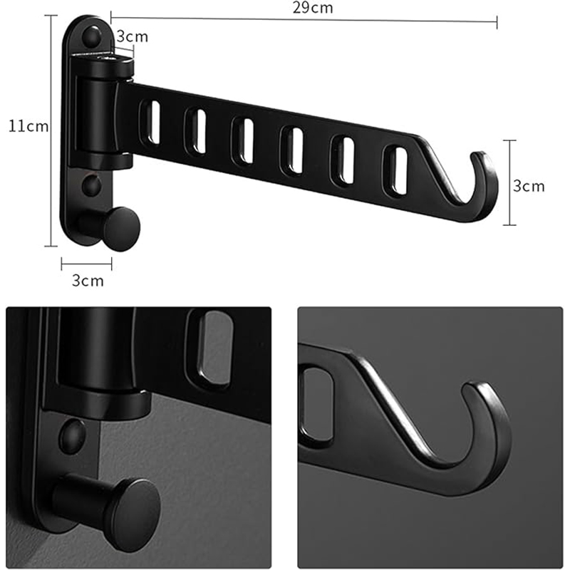Matte Black Wall Mounted No Drill Foldable Rotation Ceiling Laundry Clothes Hanger Drying Rod with Swing Arm