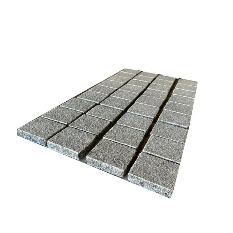 G654 Dark Grey Granite Flamed Mesh Back Cobblestone