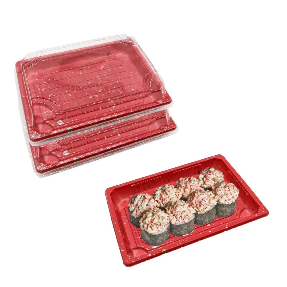 Health and Safety New Arrival Japanese Style Disposable Sushi Food Packaging Food Grade Plastic Desserts Food Container Rectangle Sushi Tray