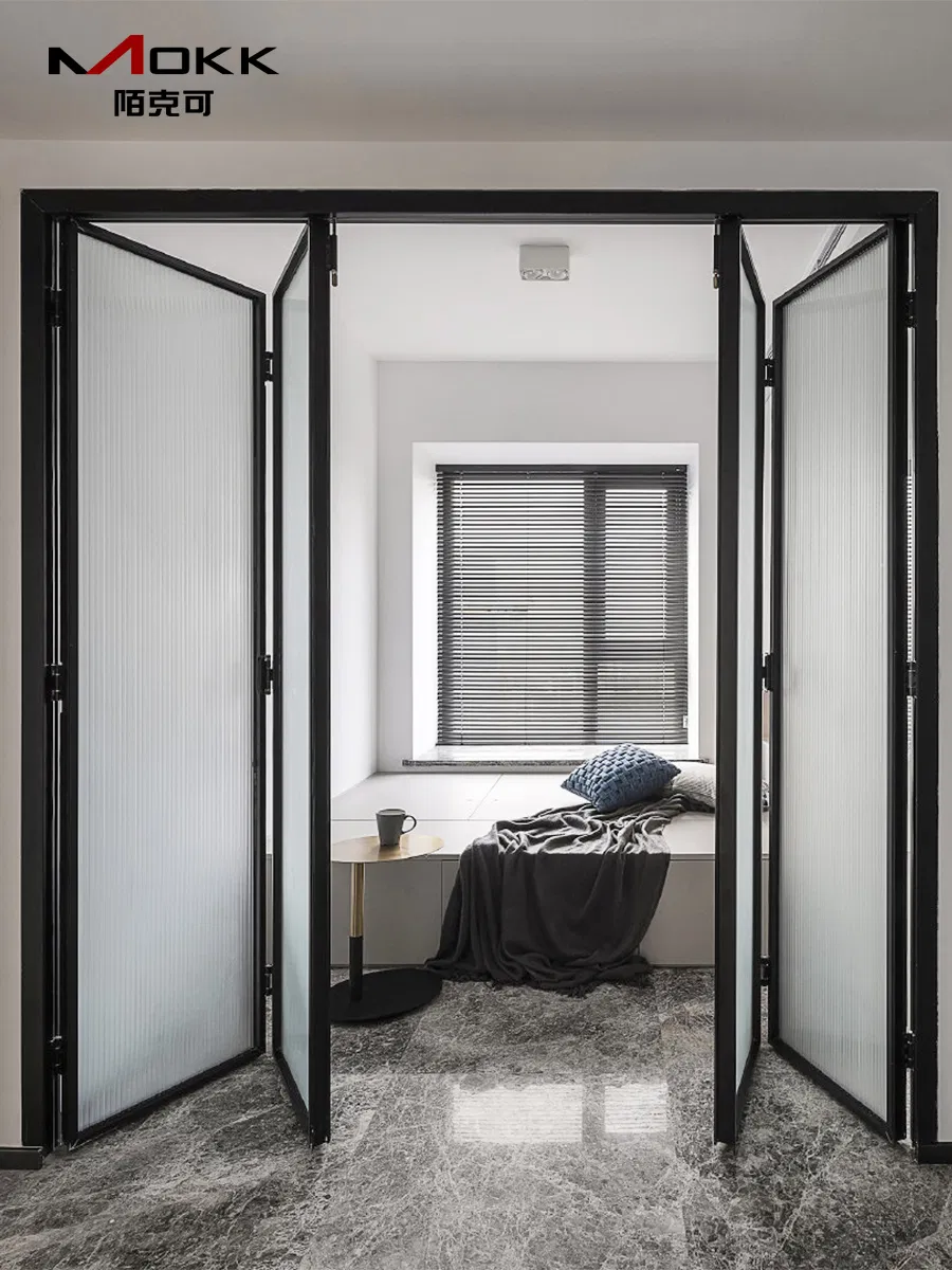 Folding Door Accordion Bi-Fold Residential Commercial Composite Interior Glass Folding Door Patio Doors Glass Folding Doors, Aluminum Alloy Folding Doors