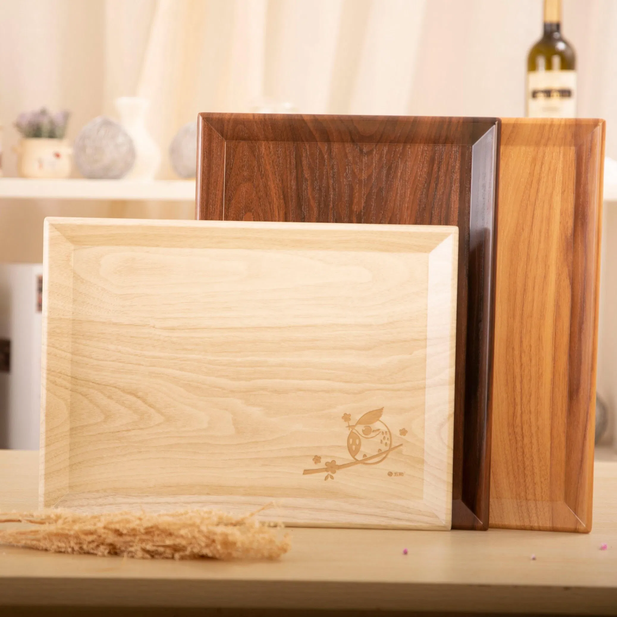 100% Melamine Tray Lmitation Wood Grain Large Tray, Durable Tableware Set