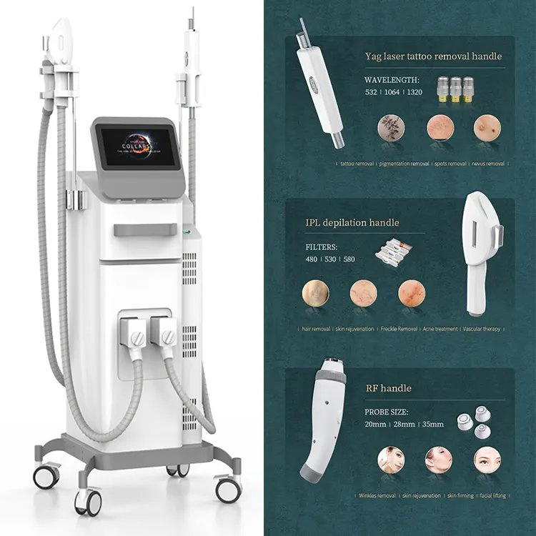 Professional IPL Machine with Cooling Technology Dpl + RF + Laser 3-in-1 System - Safe for All Skin Types with 532nm/1064nm/1320nm Wavelengths