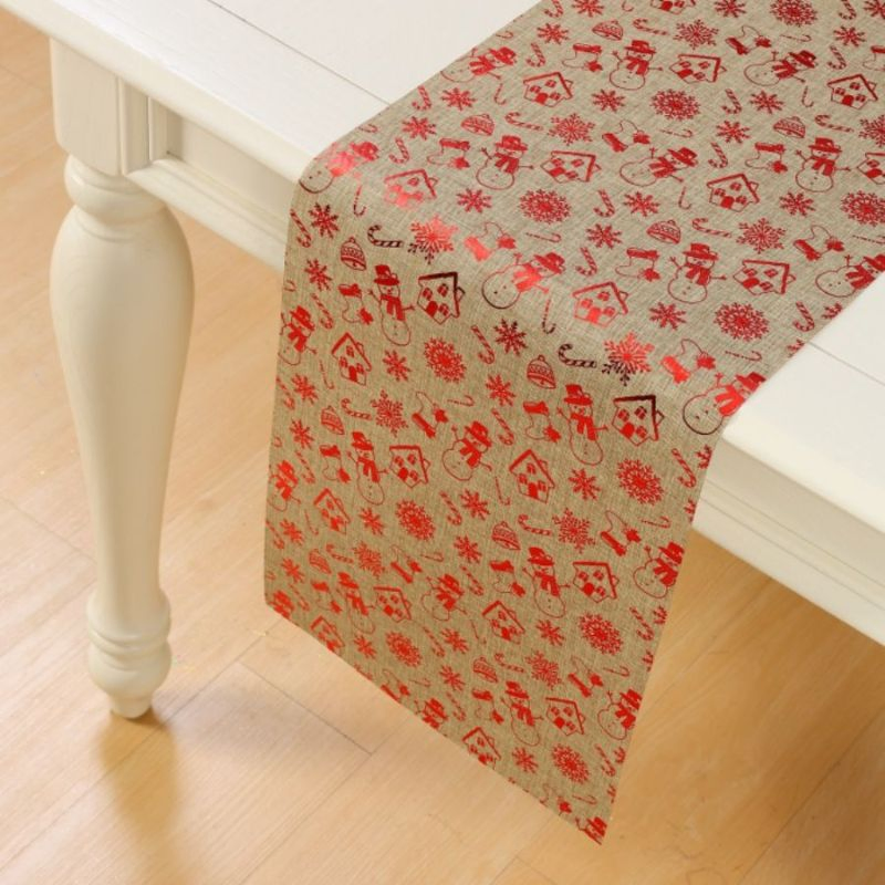Christmas Ornaments Printed Tablecloth Linen Table Cloth Fabric Clothes Home and Party Decoration Table Runner