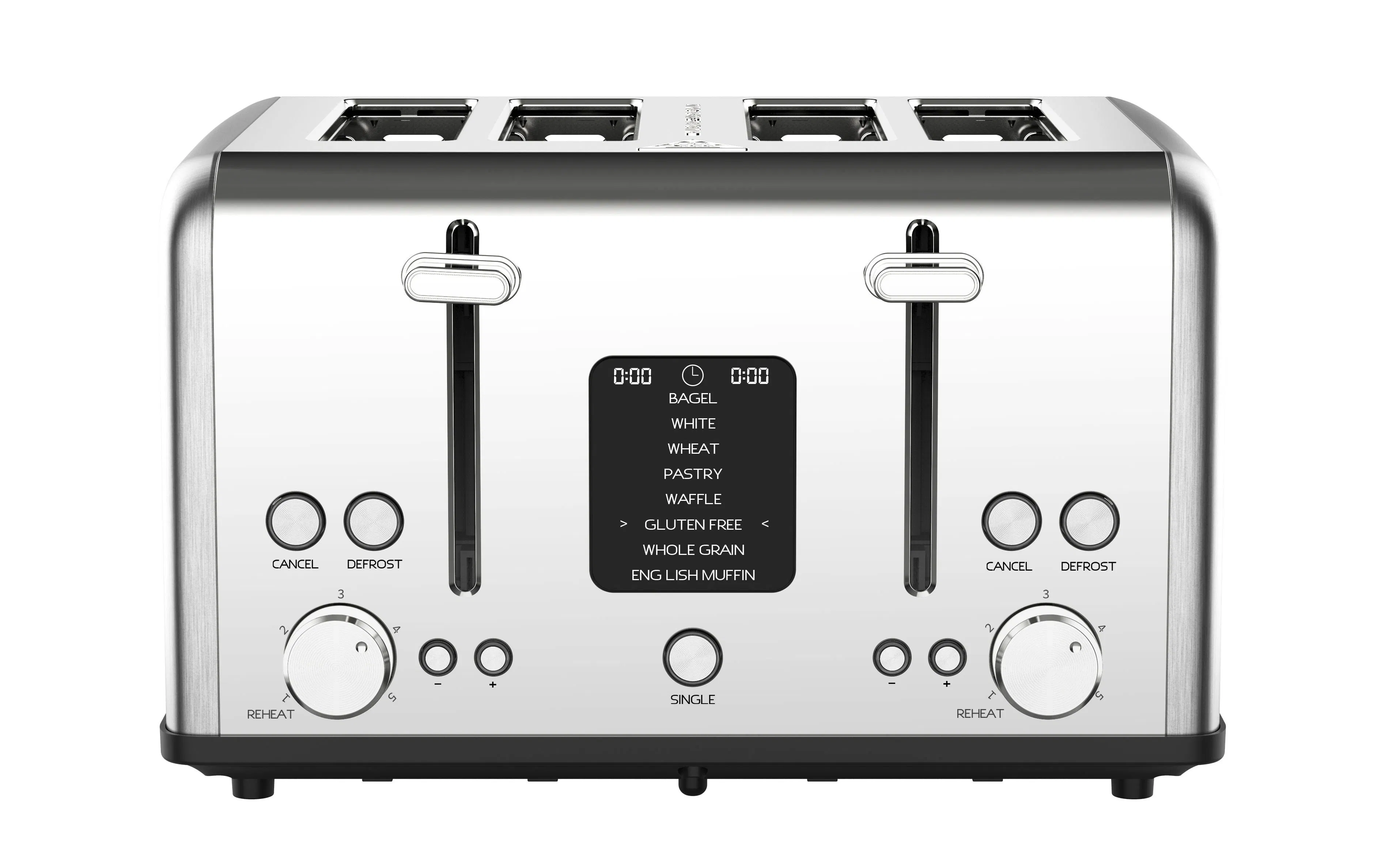 4 Slice Toaster, modern Deisgn with Function and Timer Count-Down Display