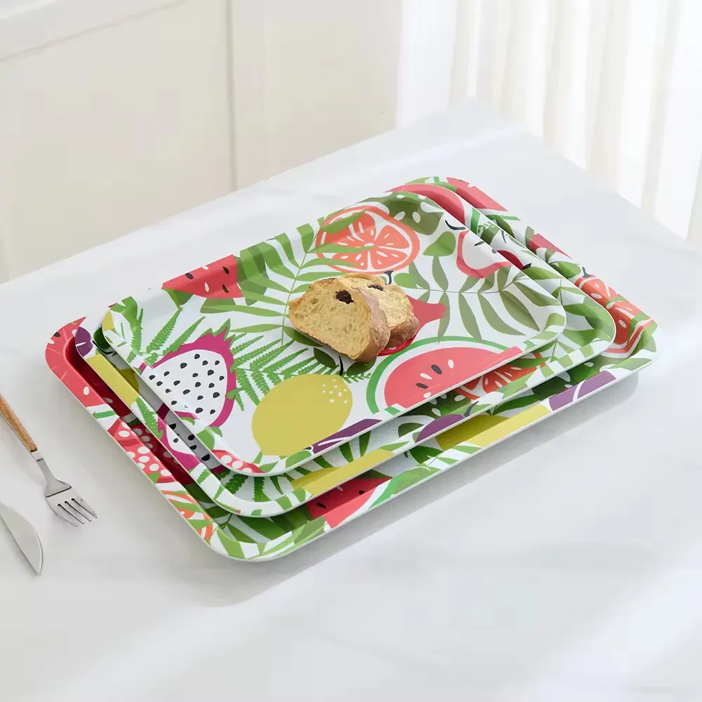 Food Grade RPET Plastic Fruit Snack Food Serving Melamine Plates Tray for Restaurant