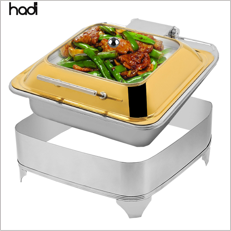 Hotel Restaurant Supplies Hydraulic 6L Stainless Steel Buffet Stove Chafing Dish with Glass Cover