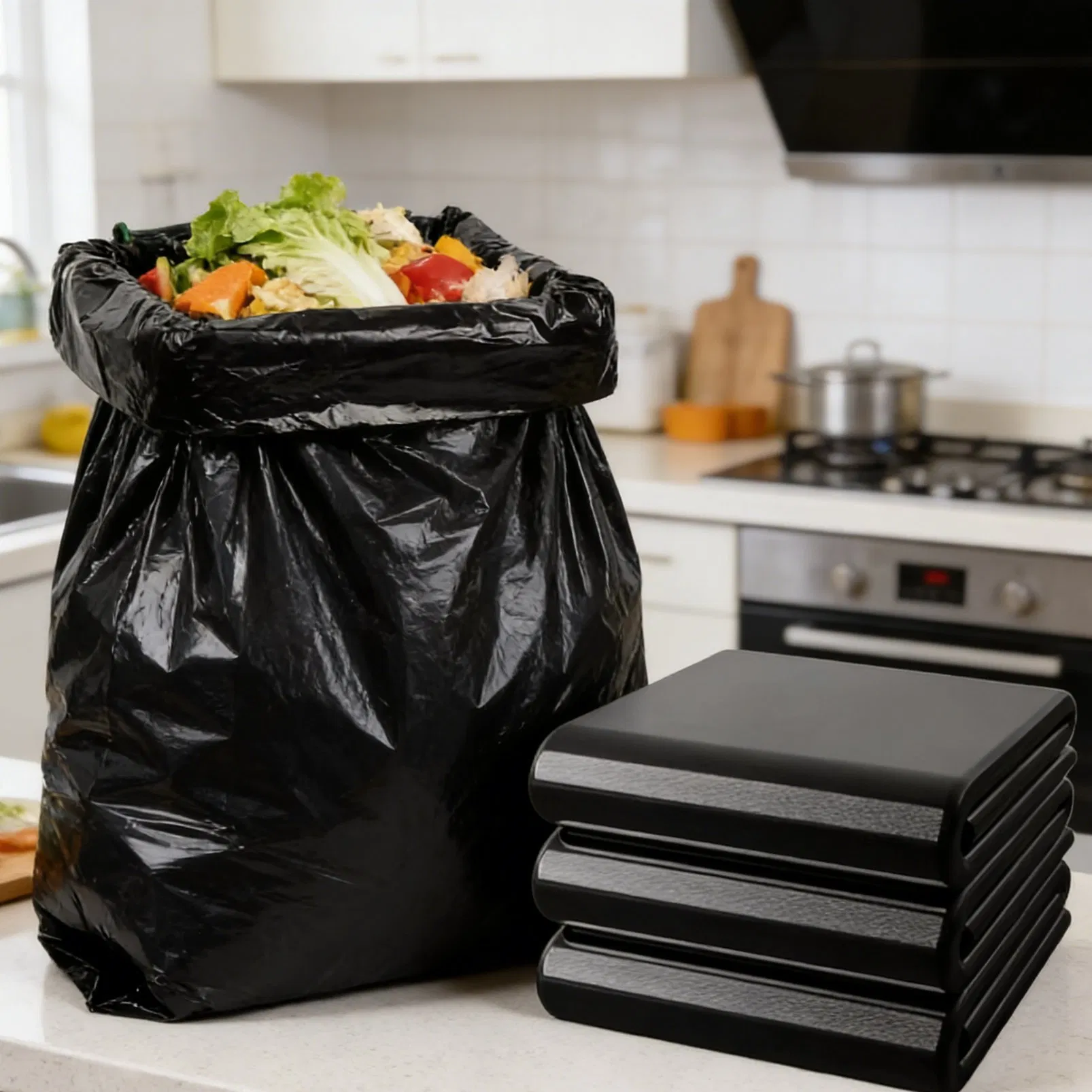Прочный черный мусорный пакет с застежкой