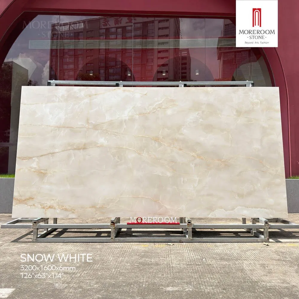1600X3200mm Artificial Snow White Onyx Look Slab Polished Sintered Slab for Kitchen Countertops and Vanity