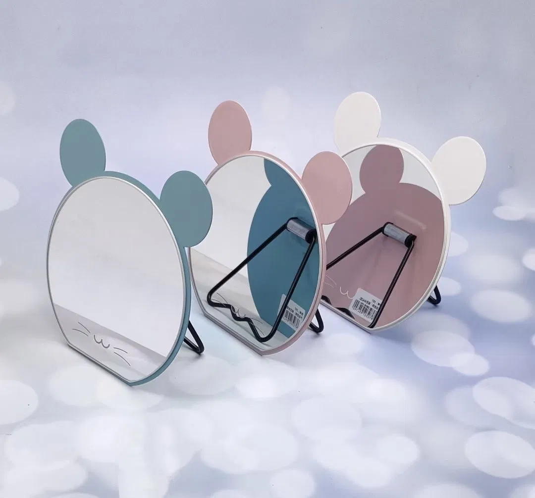 New Beauty Cartoon Shape Plastic Solid Color Desktop Makeup Mirror