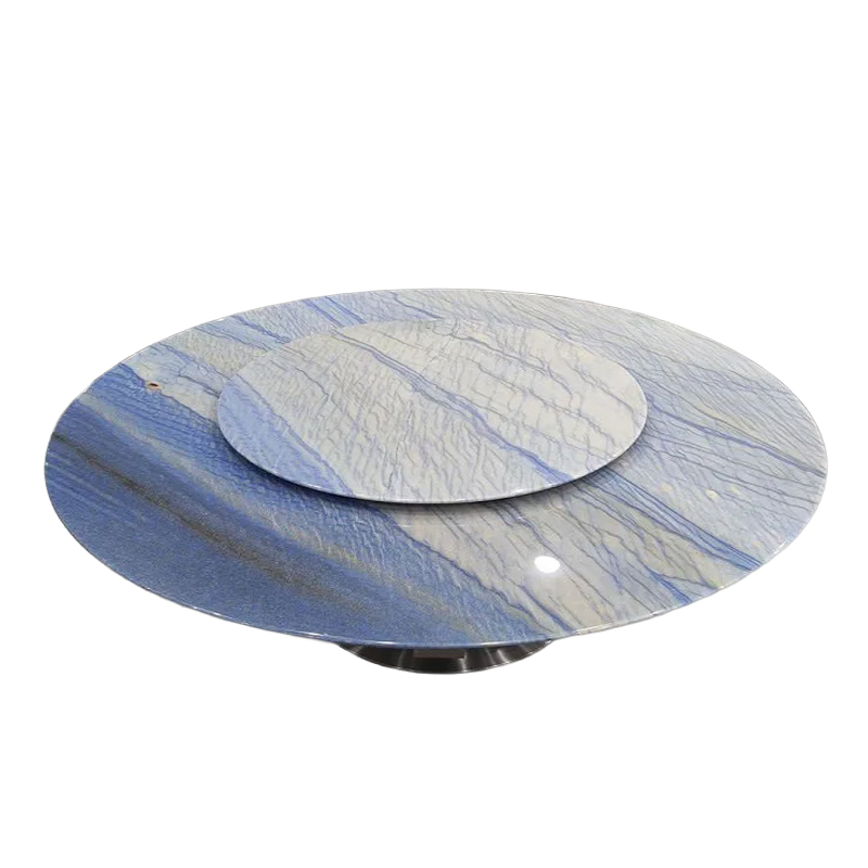 Luxury Azul Macaubas Blue Quartzite Susan Lazy Round Dining Tables