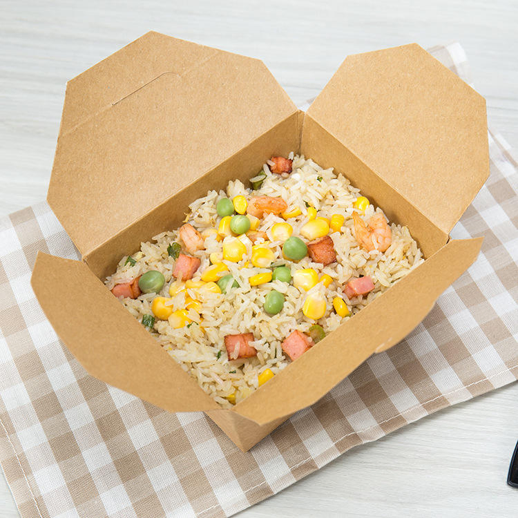 700ml to 1300ml Custom Disposable Restaurant Togo Container Take Away Lunch Packing Boxes for Fast Food Grade Kraft Paper Packaging Box
